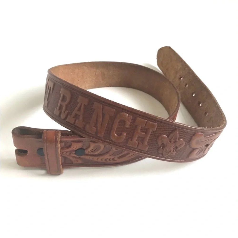 Vintage Tooled Ben Delatour Scout Ranch Belt 30